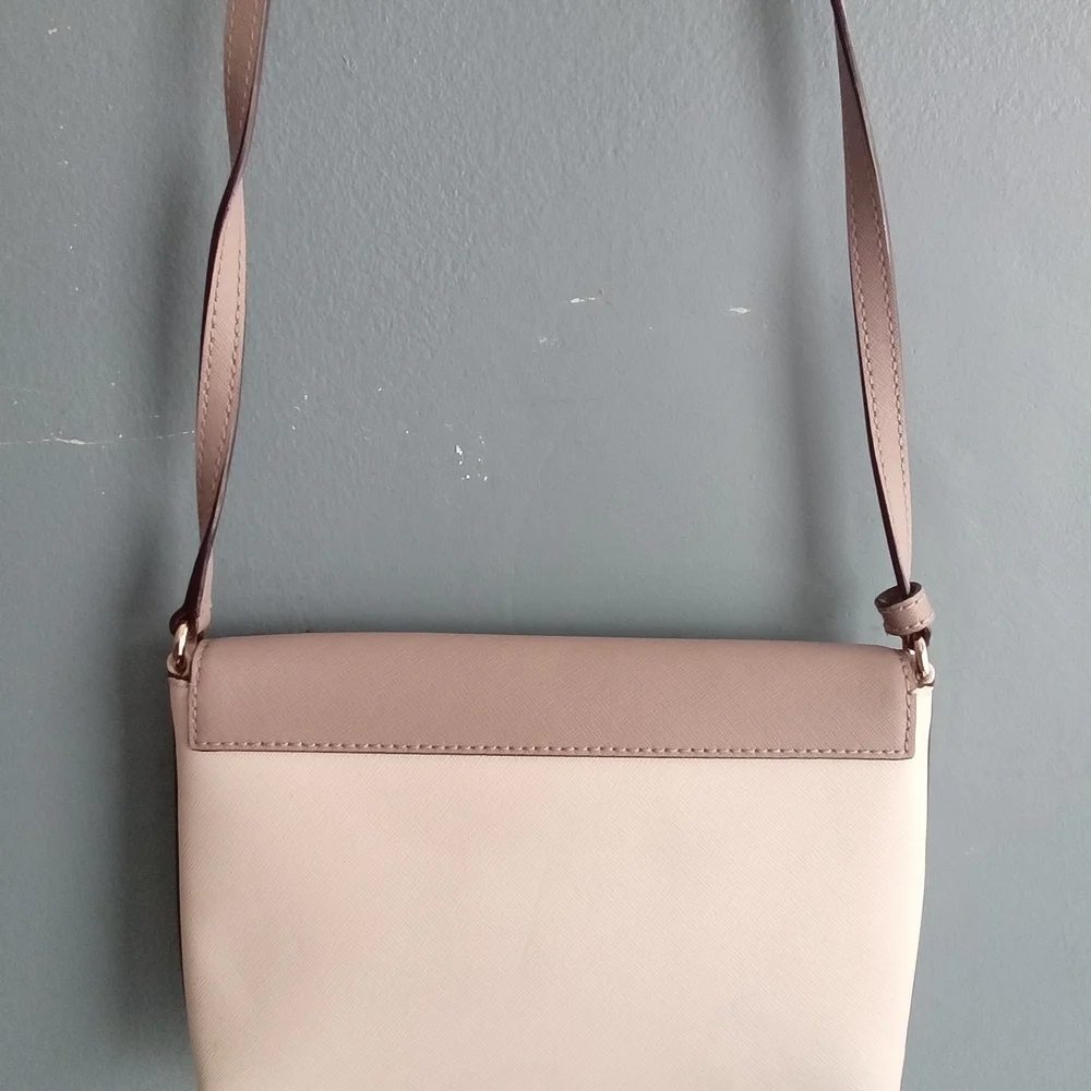 Kate Spade New York Saffiano Leather Two Tone Envelope Crossbody Bag Beige Cream